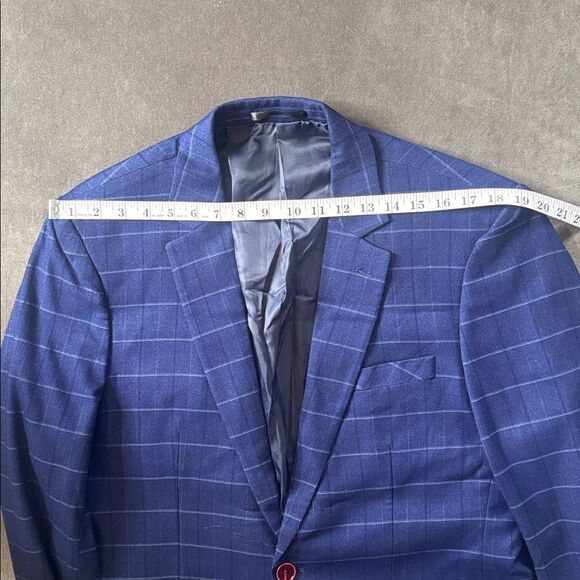 Men’s Blue Plaid 3 Piece Slim Fit Suit Notched Lapel Jacket 40 Pants 36 NWOT - Picture 8 of 16